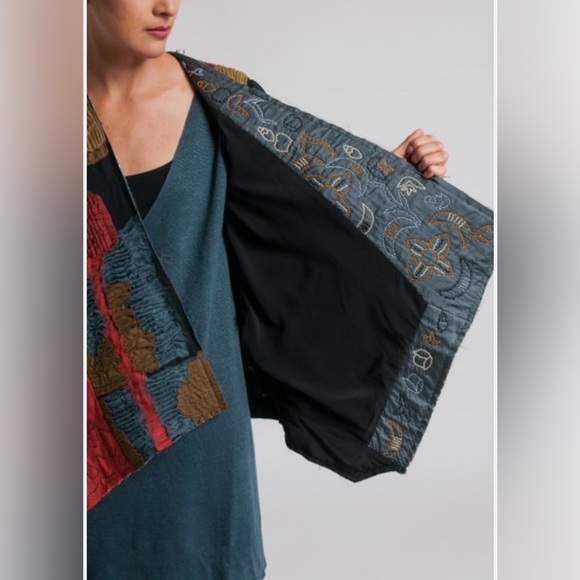 Urban Zen Patchwork Artisan Jacket M Linen Cotton Silk Hand Stitched Made In USA - Picture 7 of 10